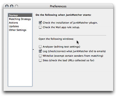 Preferences - Startup settings